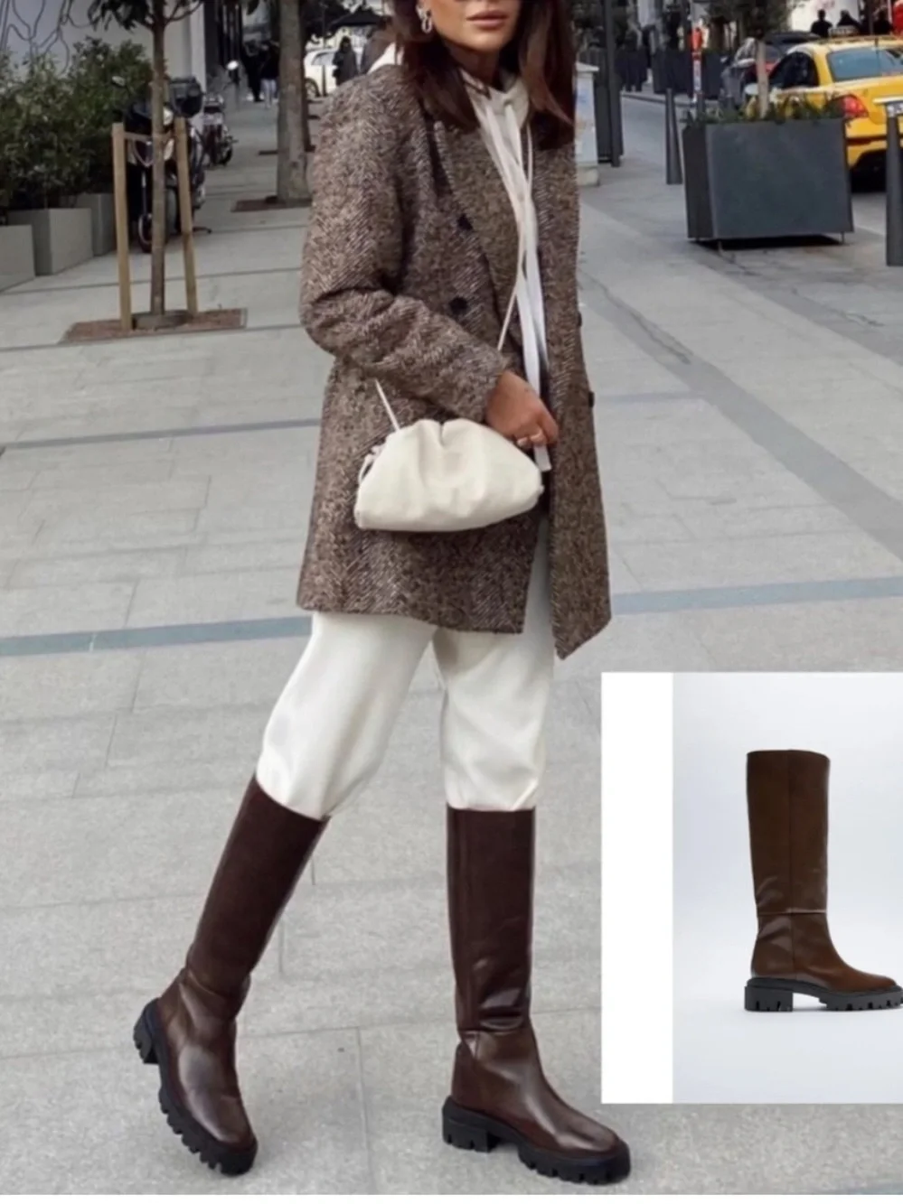Viral Zara Knee-High Lug Sole Boots in Brown